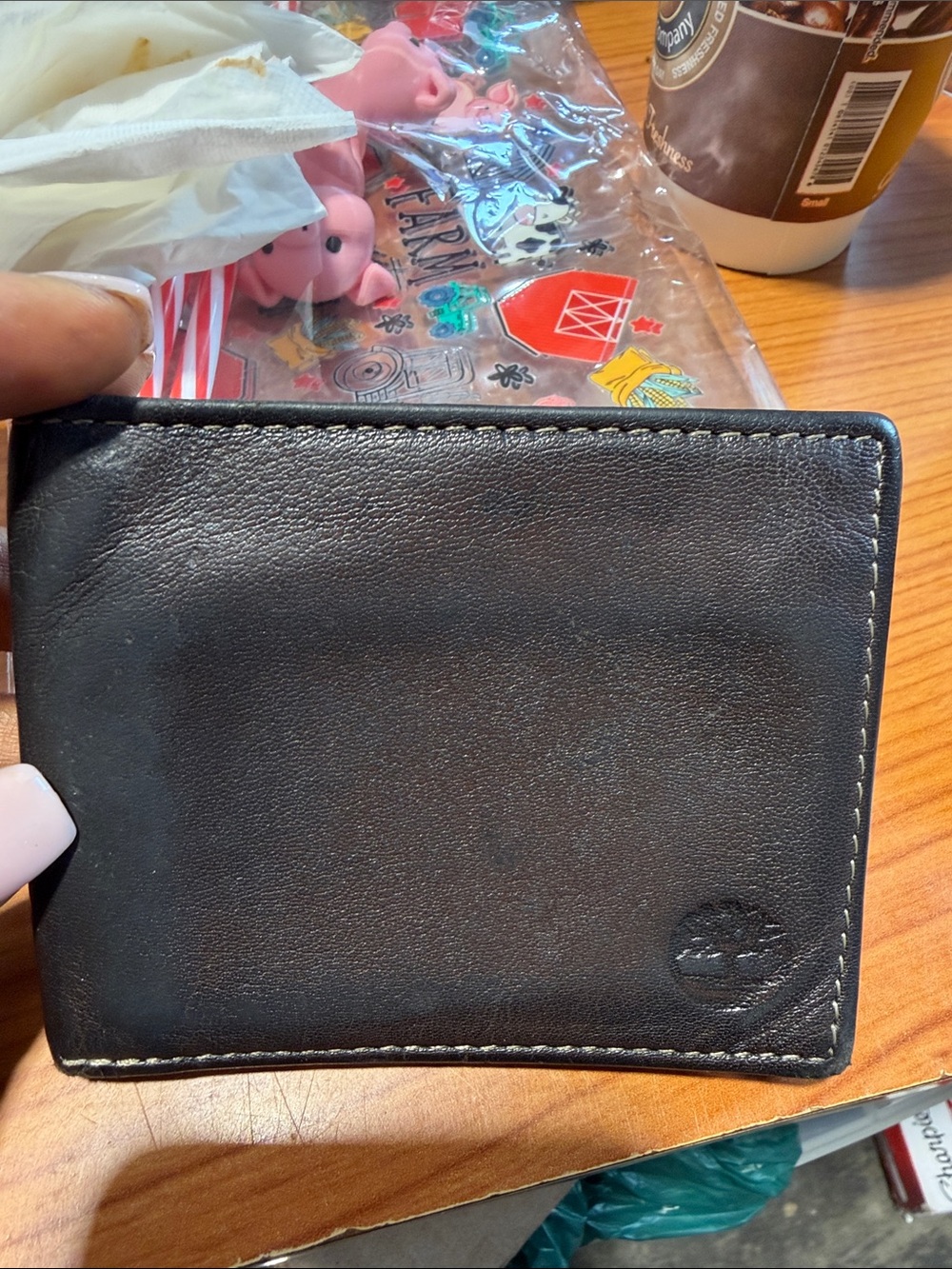 Timberland Black Leather Bifold Wallet with Contrast Stitching